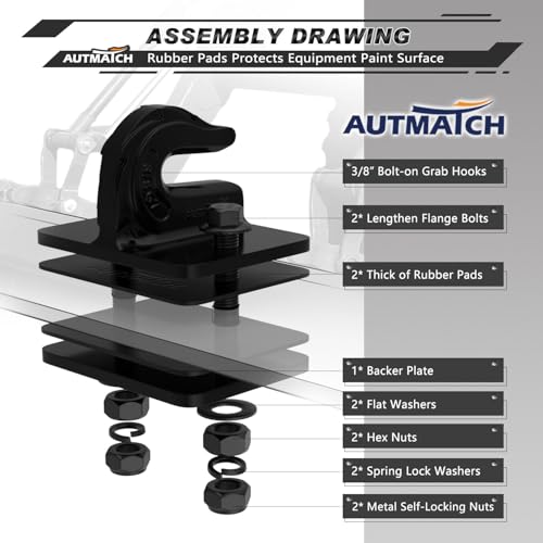 AUTMATCH Tractor Bucket Grab Hook 3/8" (2-Pack) Grade 70 Drop Forged Steel - color: Matte Black