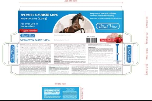 VITALVINE Ivermectin 1.87% Paste for Horses – Apple Flavor 6.08g Syringe, Treats Horses Up to 1250 lbs (3-Pack)