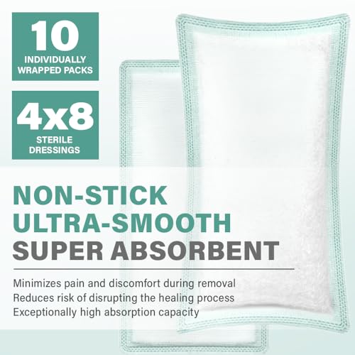 EVERLIT CARE EquiFlow Super Absorbent Dressing for Heavily Exuding Wound | Fast-Absorbing Non-Adhesive Polymer Dressing with Nonstick Gauze Pad | High Absorption & Retention | Pack of 10 (4" x 8") - size: 4" x 8"