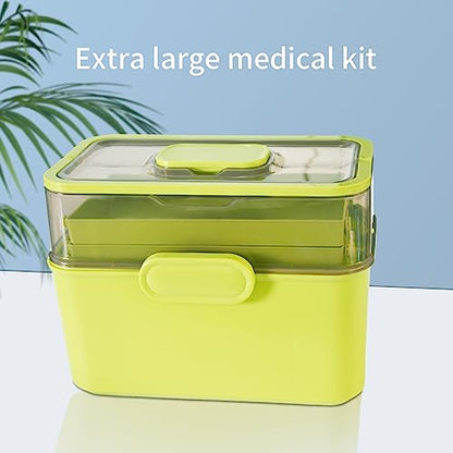 AnRui 3 Tier Medicine Storage Organizer Box, Plastic Empty First Aid Kit Container Emergencies Family Medical Case Multipurpose Box with Portable Handle for Home, Travel, Camping, Hiking, School