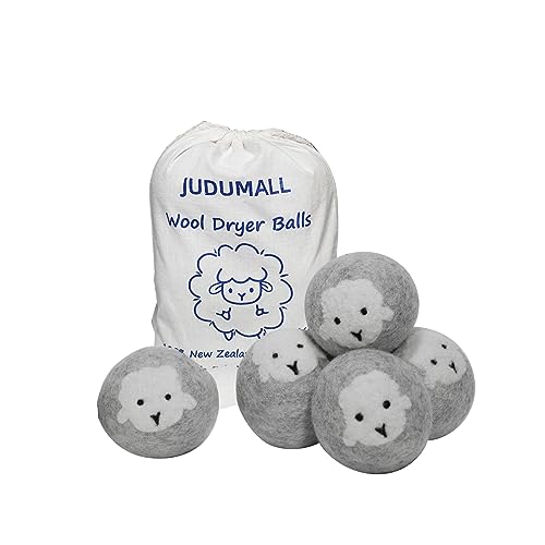 Wool Dryer Balls, XL Pack of 6, Reusable Natural Fabric Softener - Gray | Handmade, cruelty-free, 100% NZ wool, cuts drying time, anti-static, unscented, baby-safe, 1000+ loads,with storage bag