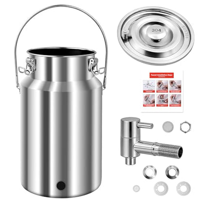 304 Stainless Steel Water Dispenser with Faucet, Thickened Milk Can with Handle, Sealing Ring and Instruction Manual, 10L Stainless Steel Water Jug for Milk, Water, Tea, Juice and Beverage Storage - size: 10L