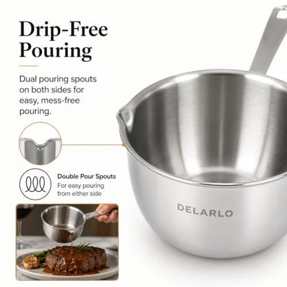 DELARLO Tri-Ply Stainless Steel Small Stainless Steel Pot with Pour Spout - color: Silver, size: 0.5QT