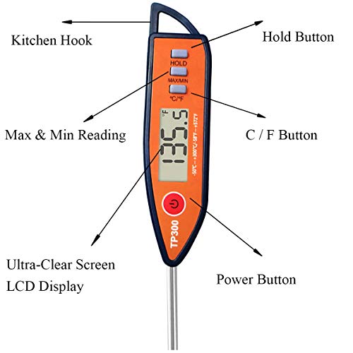 Digital Meat & Milk Thermometer - Instant Read Probe for Cooking, BBQ, Grill, Deep Fry, Roast & Baking - size: 23.1 x 2.5 x 1.5 cm