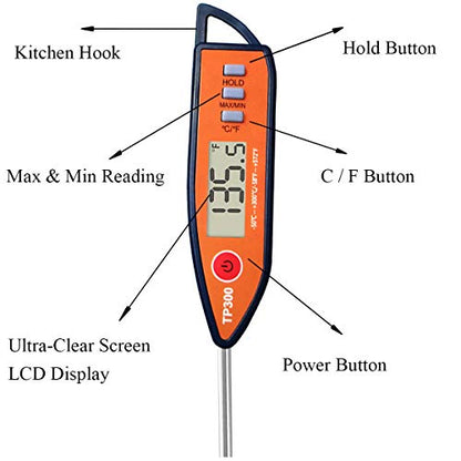 Digital Meat & Milk Thermometer - Instant Read Probe for Cooking, BBQ, Grill, Deep Fry, Roast & Baking - size: 23.1 x 2.5 x 1.5 cm