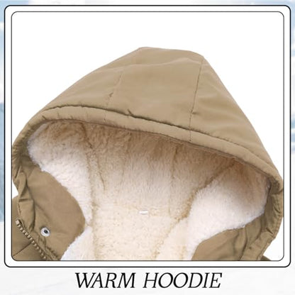 Kids Winter Fleece-Lined Coats For Boys Puffer Jackets With Hood - color: Khaki, size: 6-7 Years