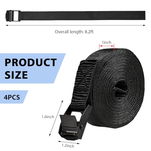 4 PCS Tie Down Straps, 8.2'×1" Heavy Duty Secure Straps with Adjustable Cam Buckles, Easy Pull Release Lashing Strap for Motorcycle Truck Trailer Canoe Cargo Luggage - color: 8.2'×1"