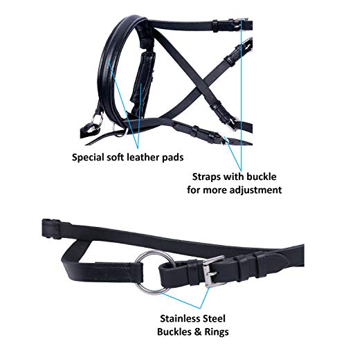 Hulara Genuine English Leather Crossover | Crossunder Bitless Horse Bridle Headstall with Reins - color: Brown, size: Cob