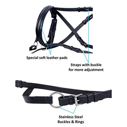 Hulara Genuine English Leather Crossover | Crossunder Bitless Horse Bridle Headstall with Reins - color: Brown, size: Cob
