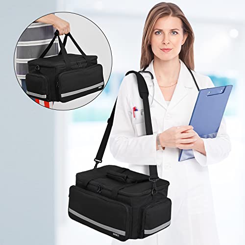 LEFOR·Z Home Health Nurse Bag Medical Bag Empty First Aid Storage with Detachable Divider Medical Supplies Bag for Nursing Student,Therapist,Doctors - style: Black-large