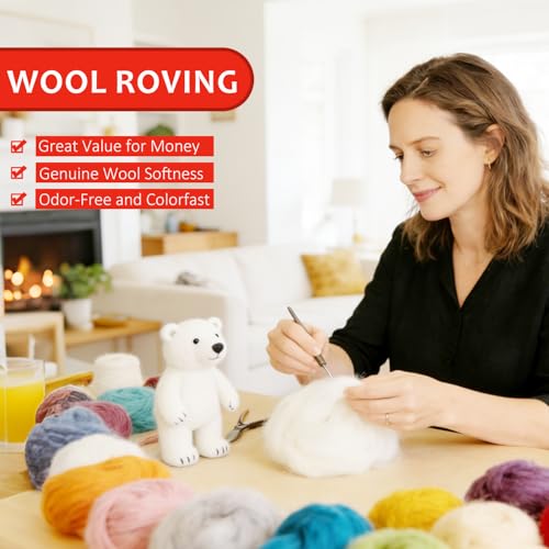 VNAKER 3.4oz Needle Felting Wool Red for DIY Needle Craft Enthusiasts - color: Red