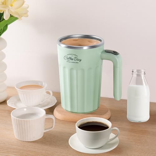 Drink Stirrer,Self Stirring Mug,Self Stirring Coffee Mug,Suitable for Coffee, Milk, Cocoa and Other Beverages Stainless Steel Vacuum Insulated Tumbler with Lid (Matcha Green, 12 Ounces) - color: Matcha Green