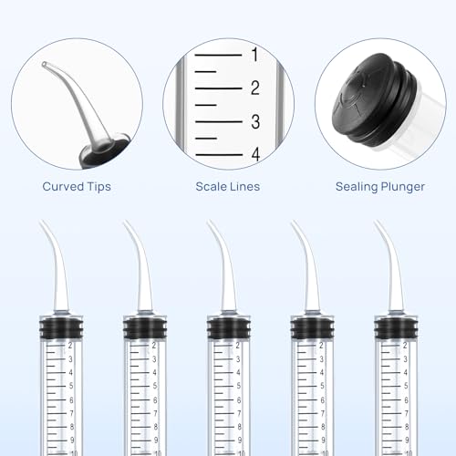 JMU 5 Pack 12ml Syringe With Graduation, Dental Irrigation Syringe with Curved Tip for Teeth Cleaning Dental Oral Care
