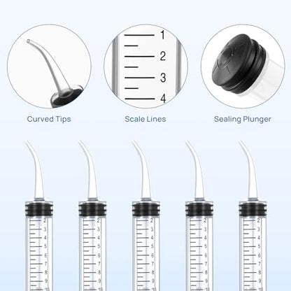 JMU 5 Pack 12ml Syringe With Graduation, Dental Irrigation Syringe with Curved Tip for Teeth Cleaning Dental Oral Care