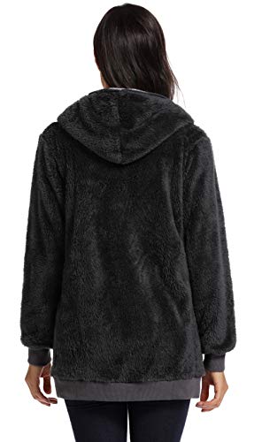Fleece Coat for Women,Women's Oversized Zip Up Hooded Jacket Winter Plus Size Sherpa Coat - color: Adarkgrey, size: Medium