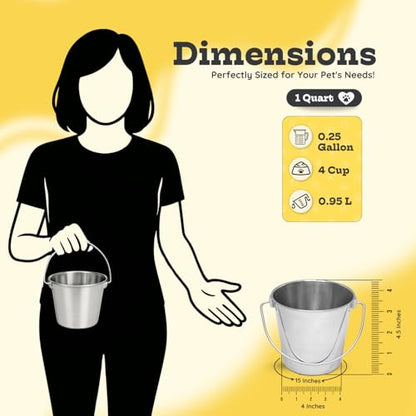 1 Qt Stainless Steel Hanging Water Bucket with Handle, 4-Pack - size: 1 Quart (Pack of 4)
