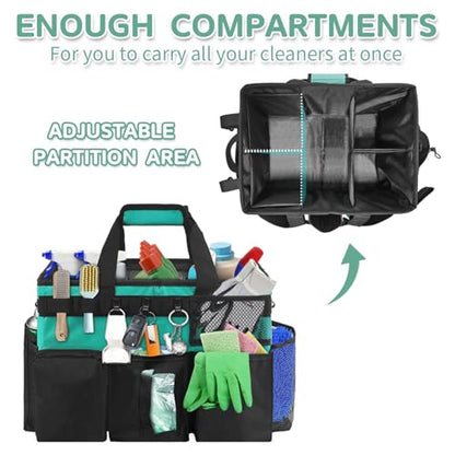 Boczif Cleaning Caddy Bag Wearable,Cleaning Caddy Supplies Organizer(Green) | with Handle, Shoulder Straps & Detachable Divide, Cleaning Tool Organizers Tote Bag for Cleaners & Housekeepers - color: Green