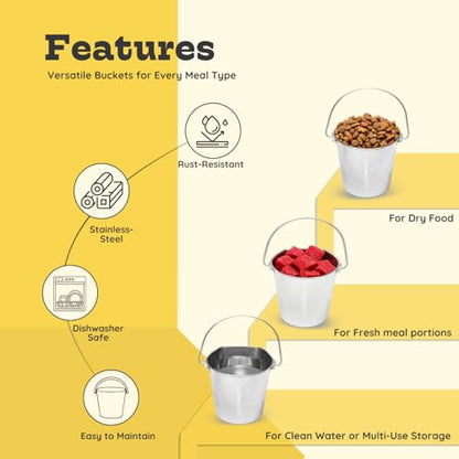 Flat Sided Stainless Steel Hanging Bucket, 1 Quart (0.25 Gallon), 2 Pack, Heavy Duty Kennel Cage Food & Water Pail for Small Dogs, Cats, Birds & Pets, Durable, Easy to Clean Feeder - size: 1 Quart (Pack of 2)