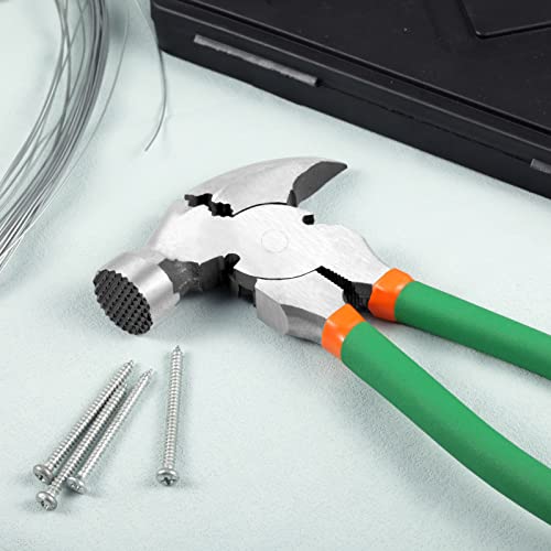 10.5 Inches Fencing Pliers with 2 Wire Cutters Multi Purpose Fence Tool Wire Twisting Pliers Nail Puller Chain Link Fence Puller Wire Fence Tools For Installing Maintaining Wire Fences - style: Fencing Pliers with Hammer End Green