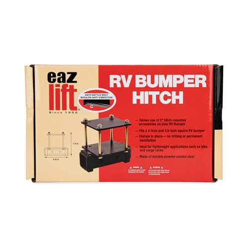 Camco Eaz-Lift Camper/RV Bumper Hitch - Ideal for Bikes, Cargo Racks & More - Clamps onto 4” Square RV Bumpers - No Drilling Required for Install - Crafted of Heavy Duty Powder-Coated Steel (48473)