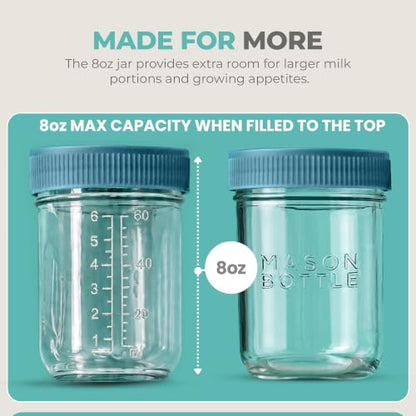 Mason Bottle Glass Breastmilk Storage Jars with Airtight Lids, 8oz,12-Pack | Deep Ocean Lead-Free Glass Jars, Airtight Leakproof Lids, Stackable, Freezable For Breast Milk, Baby Food Storage Containers - size: 8oz Jar Set (12 Pack)