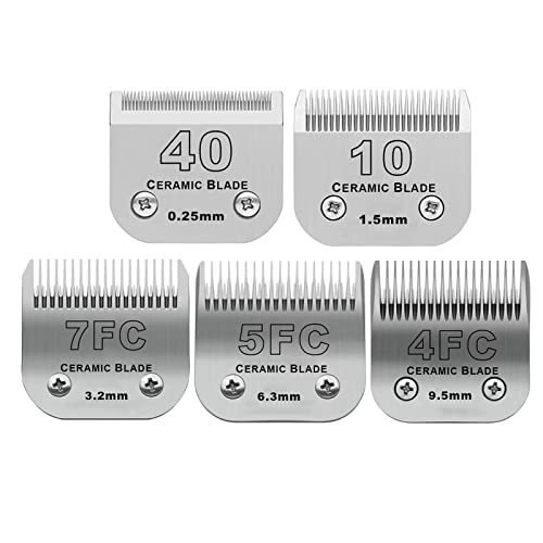 Dog Grooming Ceramic Blades Set,Compatible with Andis,Oster A5,Wahl KM10 - color: 40/10/7F/5F/4F (5 Pack)