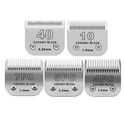 Dog Grooming Ceramic Blades Set,Compatible with Andis,Oster A5,Wahl KM10 - color: 40/10/7F/5F/4F (5 Pack)