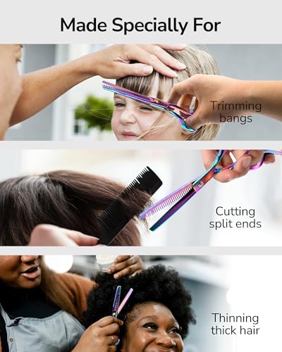 ULG Hair Thinning Scissors Professional Barber’s Texturizing Teeth Shears for Hairdressing, Salon and Home Use Thinning Shears for Hair Cutting, Made of Japanese Stainless Steel, 6.5 inch - color: Rainbow