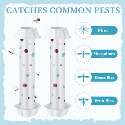 12 Pcs Sticky Fly Trap Fly Stick Indoor Outdoor Long Lasting Adhesive Fly Catcher with Hanging Hook for Wasps Gnats Bugs Insects Moths Fruit Flies Mosquitoes Spiders Fleas (White) - color: White