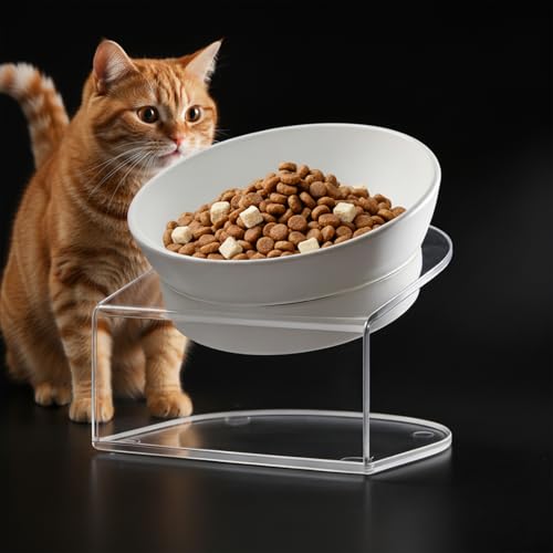 LivLab Mker Raised Cat Bowl, 15° Tilted, 4.5 in High, White - color: White