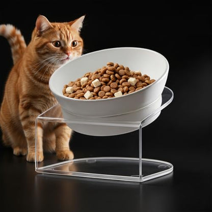 LivLab Mker Raised Cat Bowl, 15° Tilted, 4.5 in High, White - color: White