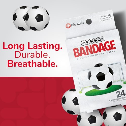 BioSwiss Bandages, Soccer Ball Shaped Self Adhesive Bandage Set, Latex Free, Sterile Wound Care, 24 Count - size: 24-Count Box, style: Soccer