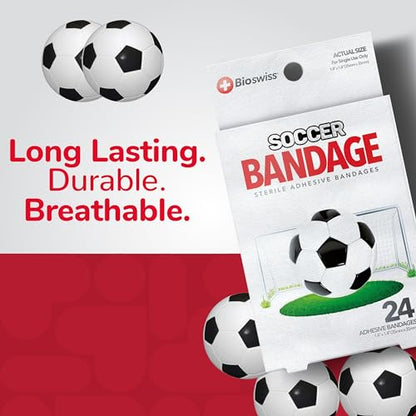 BioSwiss Bandages, Soccer Ball Shaped Self Adhesive Bandage Set, Latex Free, Sterile Wound Care, 24 Count - size: 24-Count Box, style: Soccer