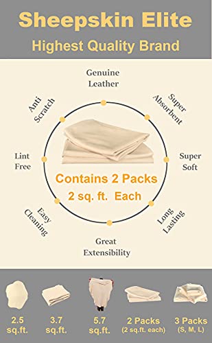 SHEEPSKIN ELITE Chamois Drying Cloth Car Drying Towel Real Leather Super Absorbent Fast Drying Natural Chamois Car Wash Cloth Accessory (2 SQ Each, 4 SQ FT in Total) - size: 4 sq ft in total