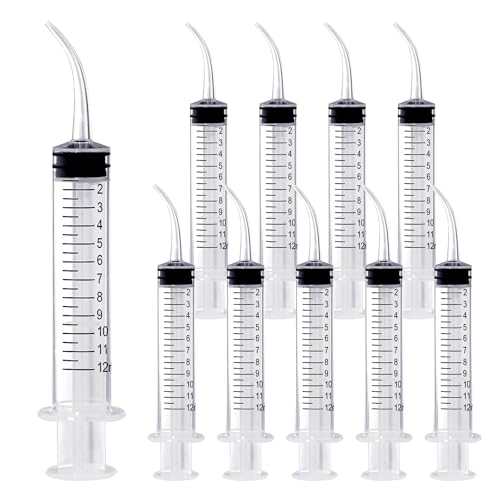 Wisdom Teeth Syringe,12ml Dental Irrigation Syringe (10 Pack) - style: Curved Tip 10 Pack