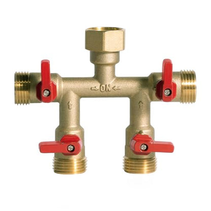 HQMPC Hose Splitter – Heavy-Duty Brass Garden Faucet Connector Garden Hose Splitter 4 Way 3/4" GHT Thread Red Handle - style: 4 Way Hose Splitter