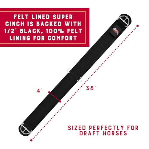 Weaver Equine Deluxe Super Horse Cinch, Anti-Slip Felt Lined Saddle Cinch Girth with Flat Buckle, Draft Horse Riding Supplies, ‎Black