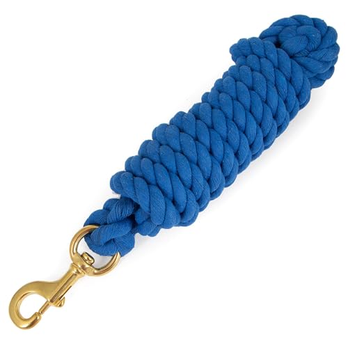 Jeffers Twisted Cotton Horse Lead Rope w/Brass Bolt Snap, 10' L - Blue - color: Twisted Blue, size: 3/4" x 10'L