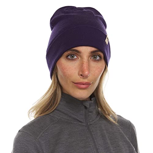 100% Merino Wool Cuff Beanie - Mens & Womens Warm Winter Hat - Watch Cap - Toque - Novelty Beanie - One Size Fits Most - color: Dark Purple