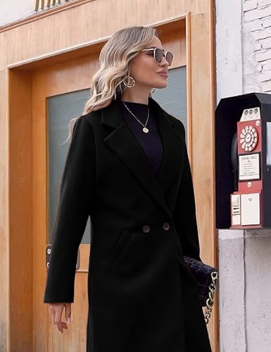 Women's Winter Wool Coat Casual Notch Lapel Single-Breasted Peacoat - color: Black, size: XX-Large