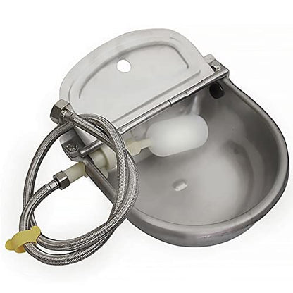 304 Stainless Steel Automatic Livestock Waterer with Float Valve and 39 inch Water Hose(one end 3/4''), Automatic Animal Water Bowl for Dogs,Horse,Calf,Chicken,Goat, Livestock Horse Waterer Dispenser