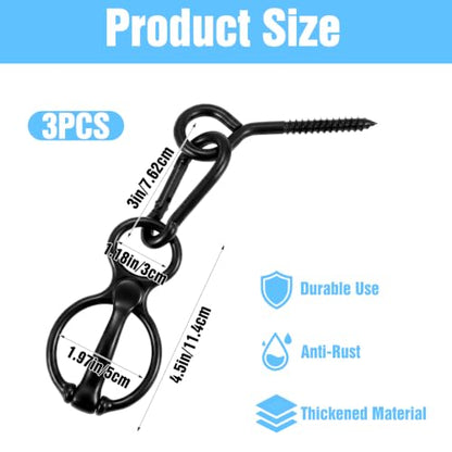 3 Sets Horse Tie Ring, Tie Ring for Horses, Carbon Steel Horse Safety Tie Ring with Eye Bolts and Snaps, Heavy Duty Horse Tack and Supplies for Training, Grooming, Stables (Black)