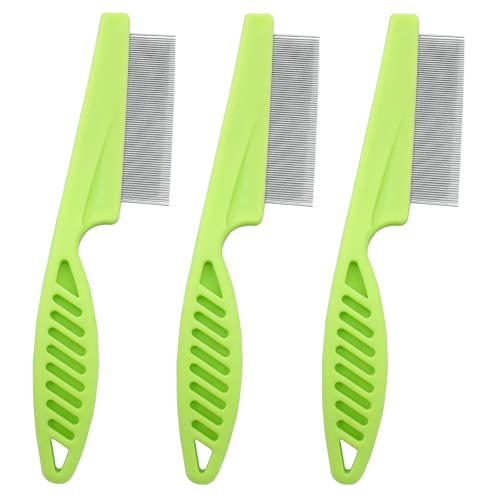 Flea Comb for Dogs and Cats, Green, 3pcs | Metal Pet Lice Comb, Fine Tooth Grooming Tool, Remove Anti Fleas and Flea Eggs - color: Green