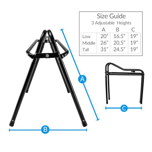 Country Pride Adjustable Saddle Stand, Black Enameled Steel, Collapsible for Storage, Height 20 to 32 Inches, Portable for Car Transport, Barn or Home Use