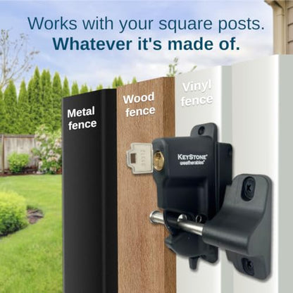 Weatherables Keystone 2-Sided Key-Lockable Gate Latch – Nylon Polymer Heavy Duty Gate Latch with Self-Latching Gate Lock – Made for Easy Installation on Metal, Wood & Vinyl Fences, Keyed Alike - style: 2-Sided Polymer