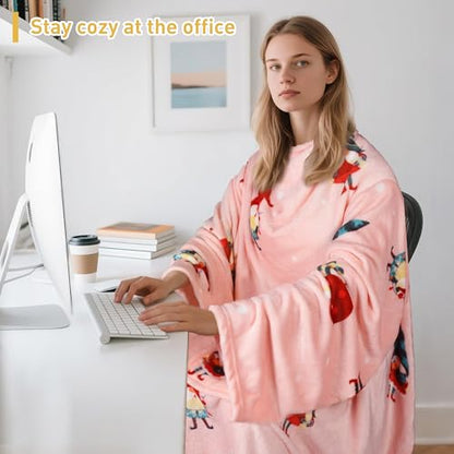 Catalonia Wearable Blanket with Sleeves for Women & Men, Fleece Wrap Throw - color: Christmas Dwarfs