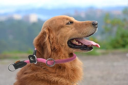 Braided Round Martingale Dog Collar, Training Collar with Slidable Stop Ring and Adjustable Stopper - Ideal for Large Dogs (L(1/2") - 20" Long, Pink) - color: Pink, size: L(1/2") - 20" Long with stopper