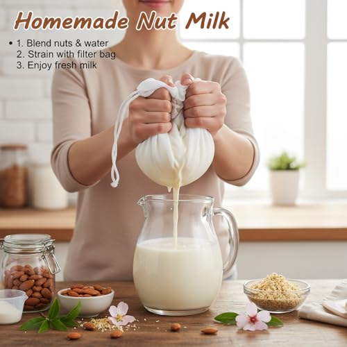 Kimmama Nut Milk Bag, Cheese Cloth Bag for Straining, Nylon, 7.9x11.8",4Pcs