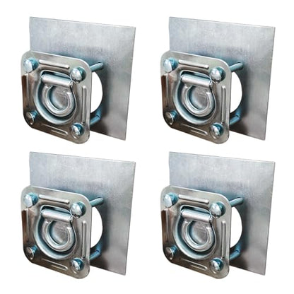 Recessed Tie Down D-Rings Anchor, 6000 lb. Capacity, Bolt-on with Backing Support Plates, for Flatbed Trailer/Truck, Pack of 4