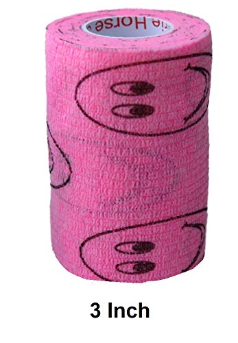 Vet Wrap Wrap Tape (Pink with Smiles) (2 Pack) (3 Inch x 15 feet) Self Adhesive Adherent Adhering Cohesive Flex Self Stick Bandage Grip Roll Dog Cat Pet Horse - color: Pink Smiles, size: 2 Rolls